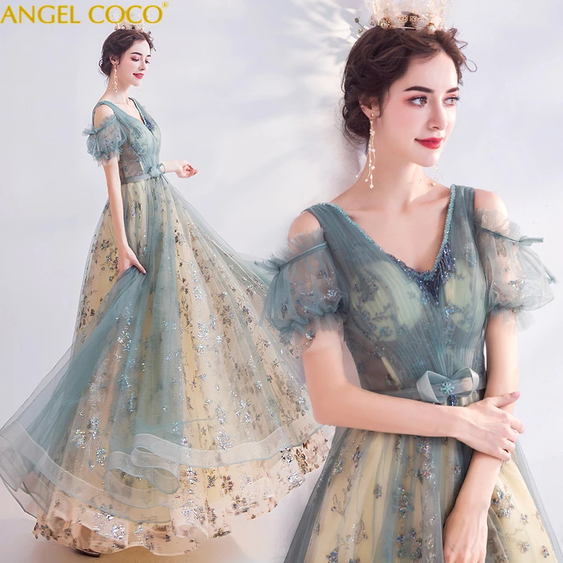 Официальное вечернее платье из тюля с блестками