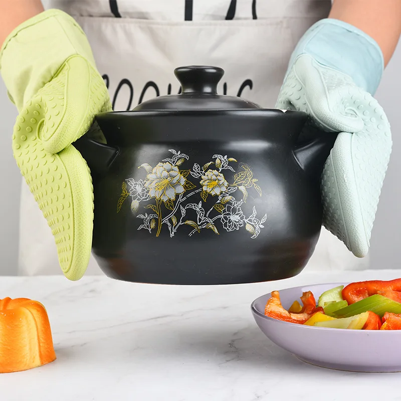 

Oven Mitts,Heat Resistant Pot Holders Non-Slip Silicone Oven Mitt with Soft Inner Lining for Kitchen, Baking, BBQ