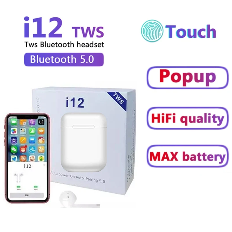 

i12 TWS Wireless Headphones Bluetooth 5.0 Earphones Sports Earbud Headsets With Charging Box For All Smartphones