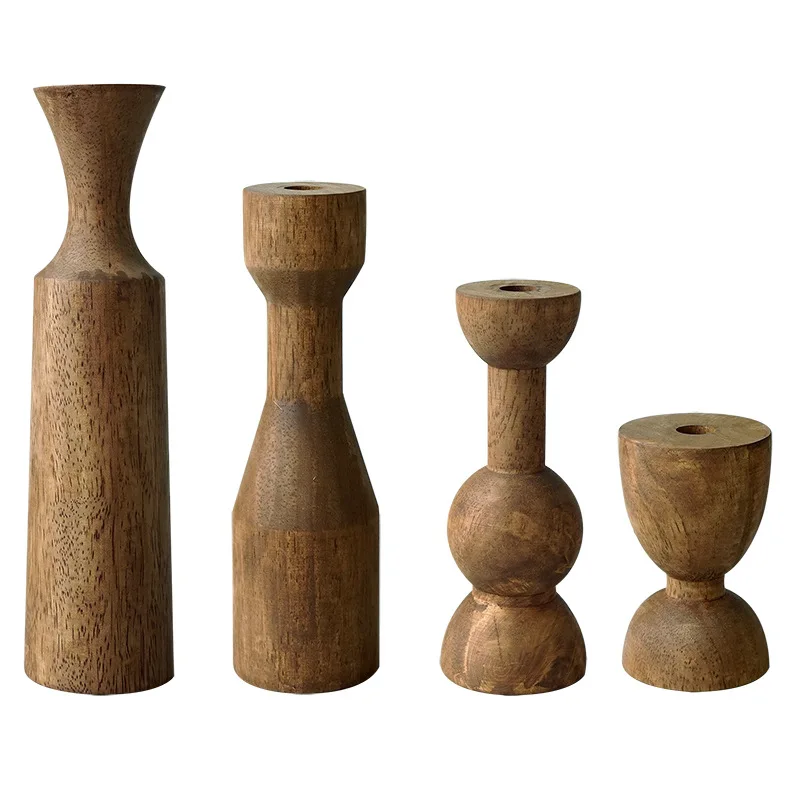 

Wood Candle Holders Centerpieces Ornament Korean Vintage Candlestick Candles Holder Party Christmas Halloween Home Decoration