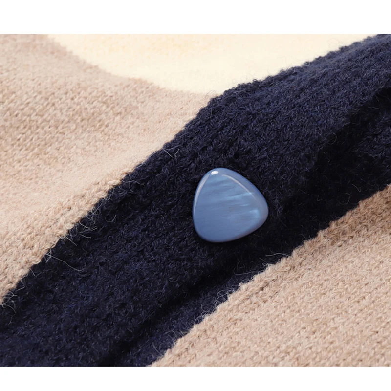 Винтажный вязаный кардиган свитер Женский Осенний однобортный лоскутный с