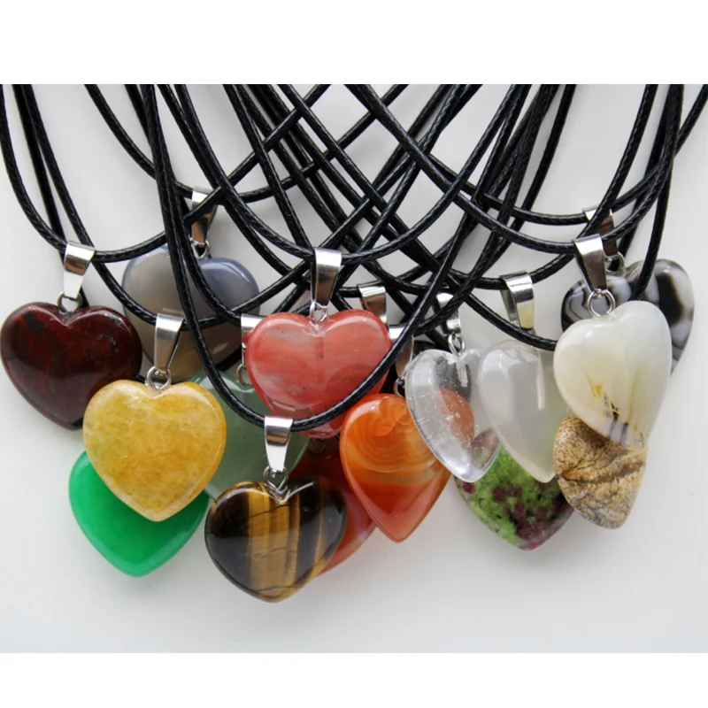 Массивное ожерелье из натурального камня ожерелья в форме сердца с кристаллами