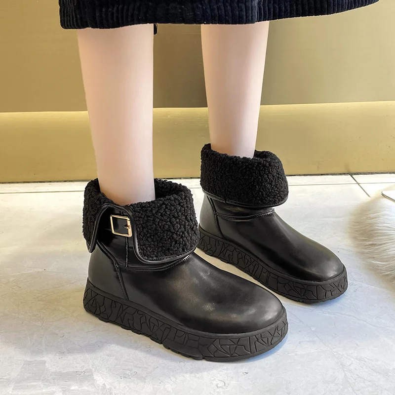 

Сапоги женские на платформе и Плоском Каблуке, Резиновая короткая плюшевая обувь, базовая обувь из искусственной кожи, детская резиновая об...