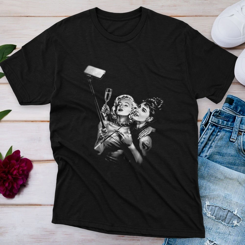 Мэрилин Монро и Одри Хепберн футболка для селфи сценическая Забавный подарок на