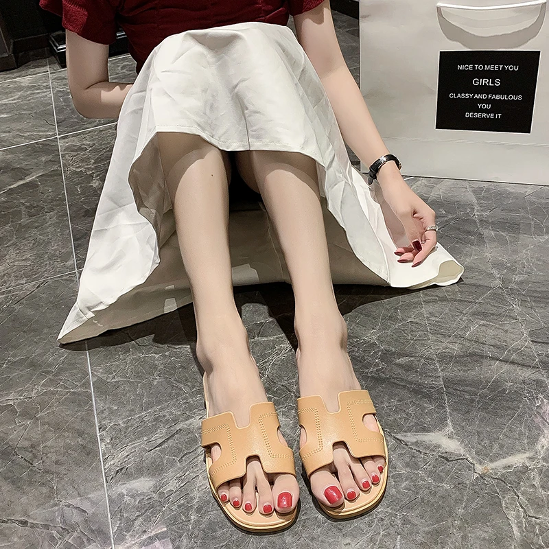 

Summer Casual Women's Slippers 2021 Fashion Simple Trend Open-toed All-match Outer Wear Flat-bottom Women's Slippers