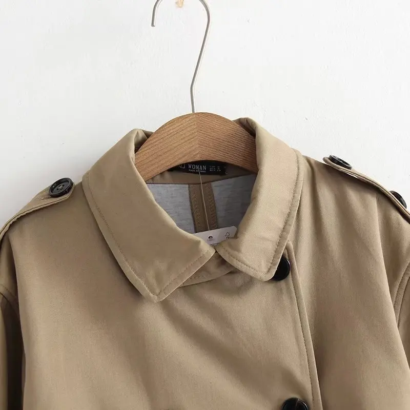 Женский двубортный Тренч с поясом Epaulette повседневное однотонное длинное пальто в