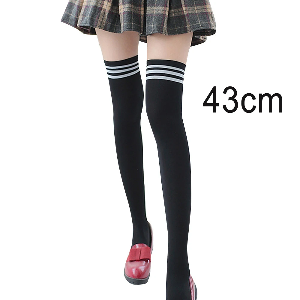 43cm Женские гольфы новинка, черные, белые, серые, темно-синие гольфы в полоску для девочек новая пара - Цвет: 43cm