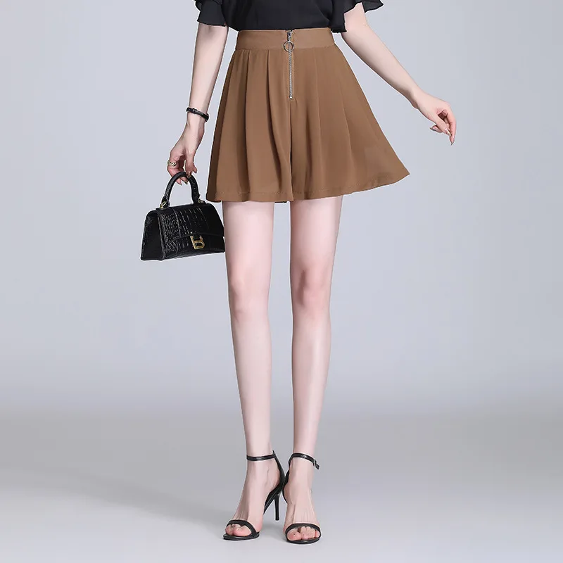 

Summer New Loose Casual Wide Leg Shorts 2021 Summer Women Zipper High Waist Elegant Chic Shorts Skirts Female 8550