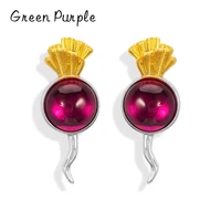 genuine s925 sterling silver red corundum carrot cute tiny stud earrings for women girls fine jewelry gift prevent allergy
