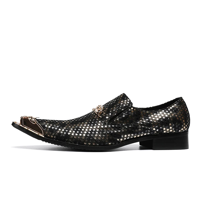 Летние дышащие мужские модельные туфли из натуральной кожи с золотым носком в