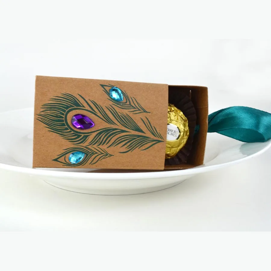 50pcs Kraft Paper Matchbox Favor Gift Box Feather Pattern Wedding Birthday Party Packing DIY Candy Chocolate | Дом и сад