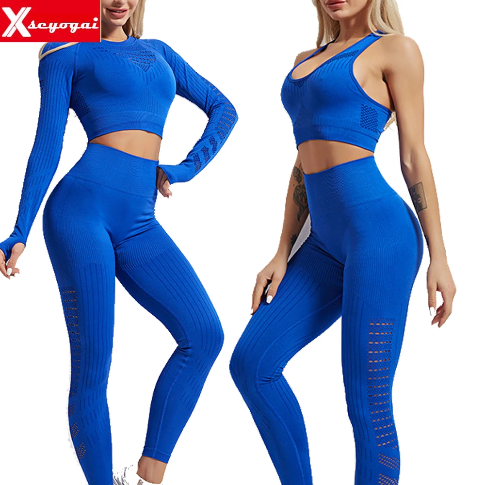

Seamless Women's Yoga Wear Workout Sportswear Sports Bra Long Sleeve High Waist Fitness Tight Leggings Running Sports Suit