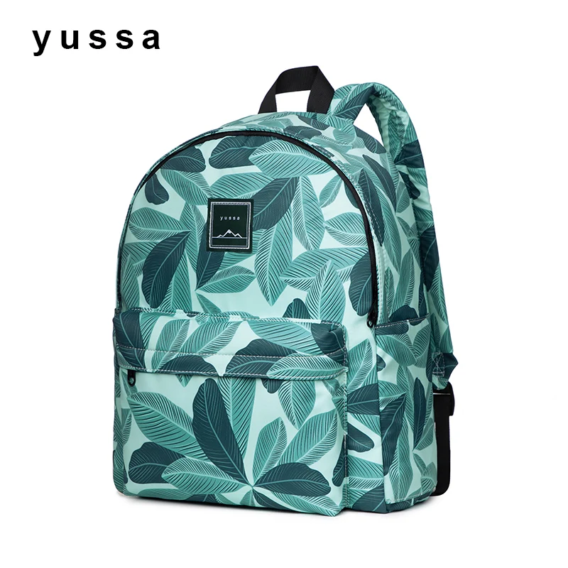 Женский рюкзак для ноутбука с принтом зеленого листа 14 дюймов модный школьный