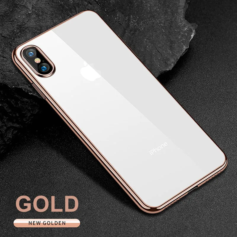 Роскошное Гальванопокрытие, хромированный Прозрачный чехол для iPhone XS MAX XR 8 7 6s 6 Plus 5S SE, прозрачный позолоченный чехол