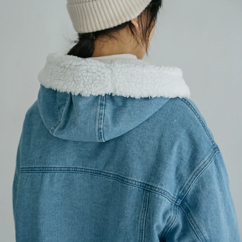 Зимнее плотное теплое флисовое джинсовое пальто для женщин Студенческая