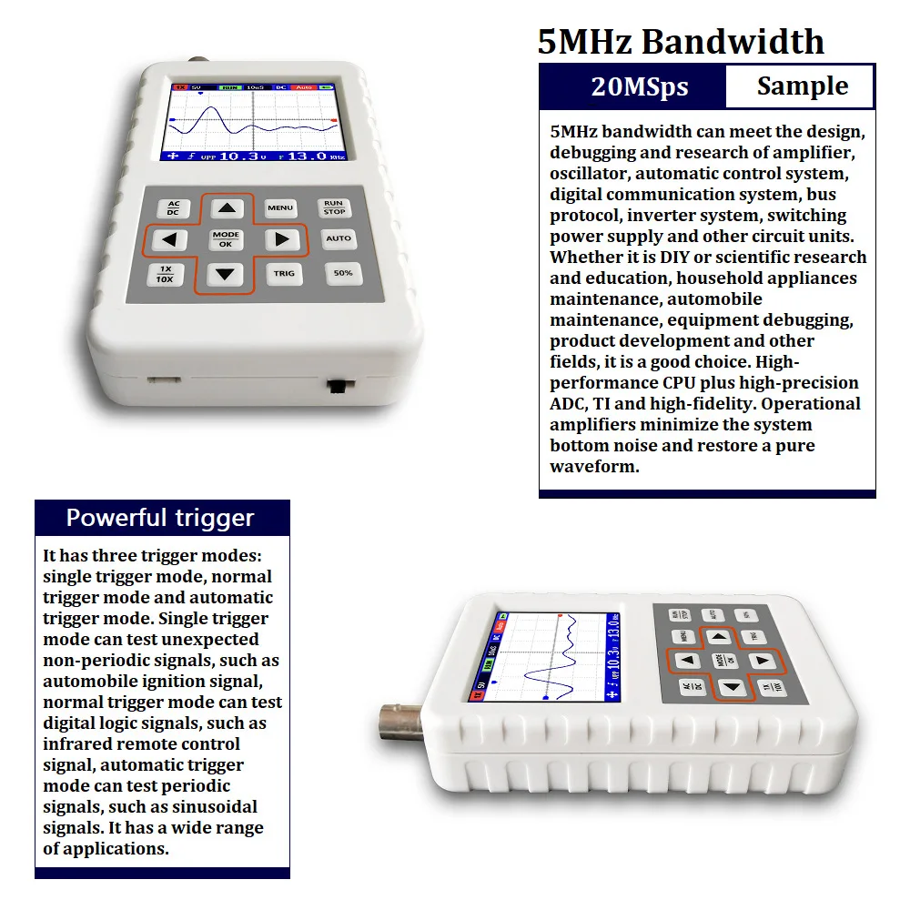 Buy DSO FNIRSI PRO digital handheld oscilloscope 5M bandwidth 20MSps sampling rate English version on