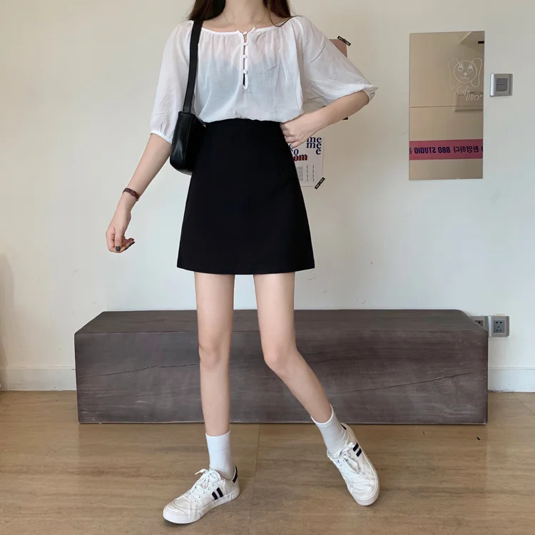 Черная Женская летняя юбка новинка 2021 облегающая трапециевидная с завышенной