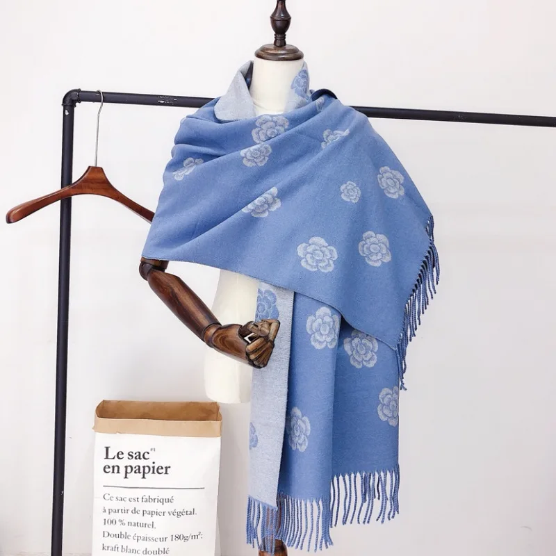 Женский шарф нового типа с цветком камелии имитация кашемира на осень и зиму of2019