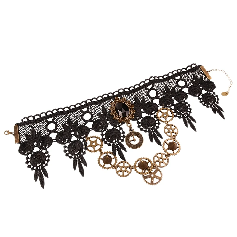 Готическая Паровая машина шестерня Кружева Кристалл Женское Ожерелье одежда