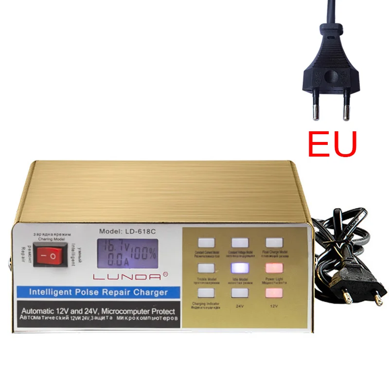 EU Английская версия 12 V/24 V автомобиль Батарея Зарядное устройство светодиодный Дисплей автоматический интеллектуальный импульсный ремонт Зарядное устройство для всех свинцово-кислотных Батарея - Цвет: EU