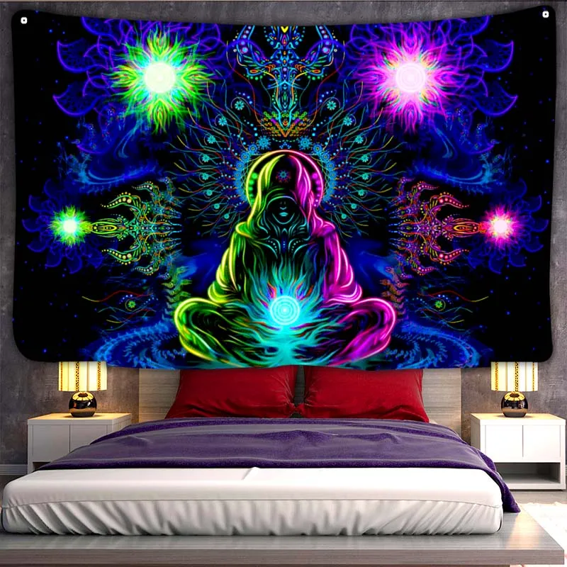 

Psy Backdrop Owl Psychedelic Tapestry Blacklight Wall Hanging Goa Party Visual Art Esign Bohemia Mystical Witchcraft Home Decor