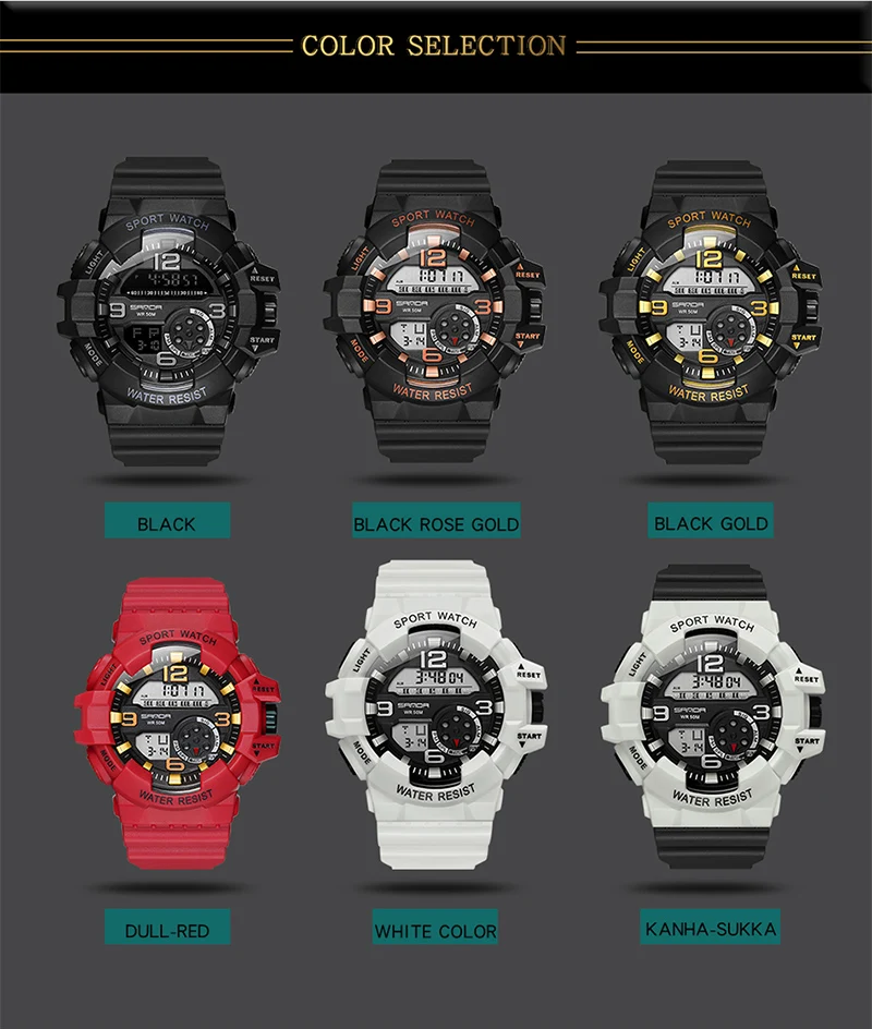 Цифровые мужские водонепроницаемые студенческие часы модные