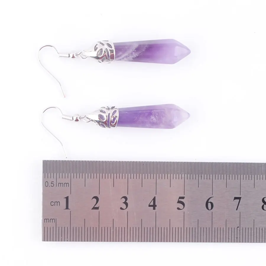 

WOJIAER Fashion Hexagonal Prisms Dangle Earrings Amethysts Natural Gem Stone Pointed Reiki Chakra Jewelry PR3058