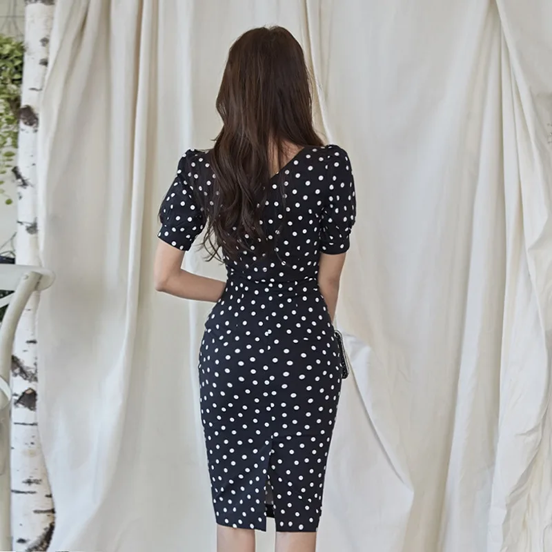 

Women's Summer Dress New Fashion Short Sleeve Bodycon Dress Slim Fit Square Neck Buttons Knee Length Elegant Party Clothes