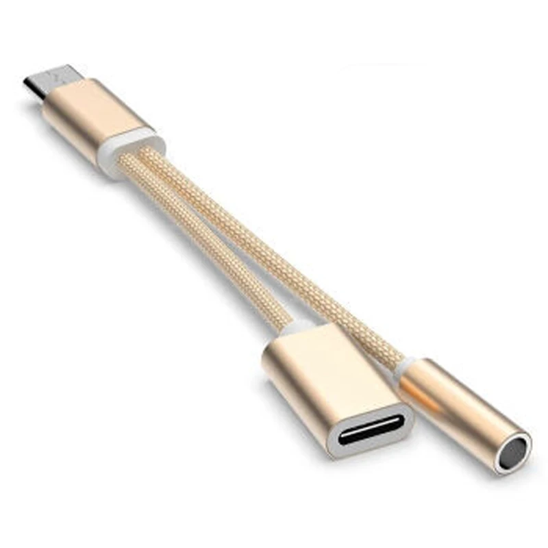 2 в 1 usb type C зарядный кабель type-C конвертер 3,5 мм аудио для Xiaomi наушники адаптер для huawei P20 Pro Lite - Цвет: gold