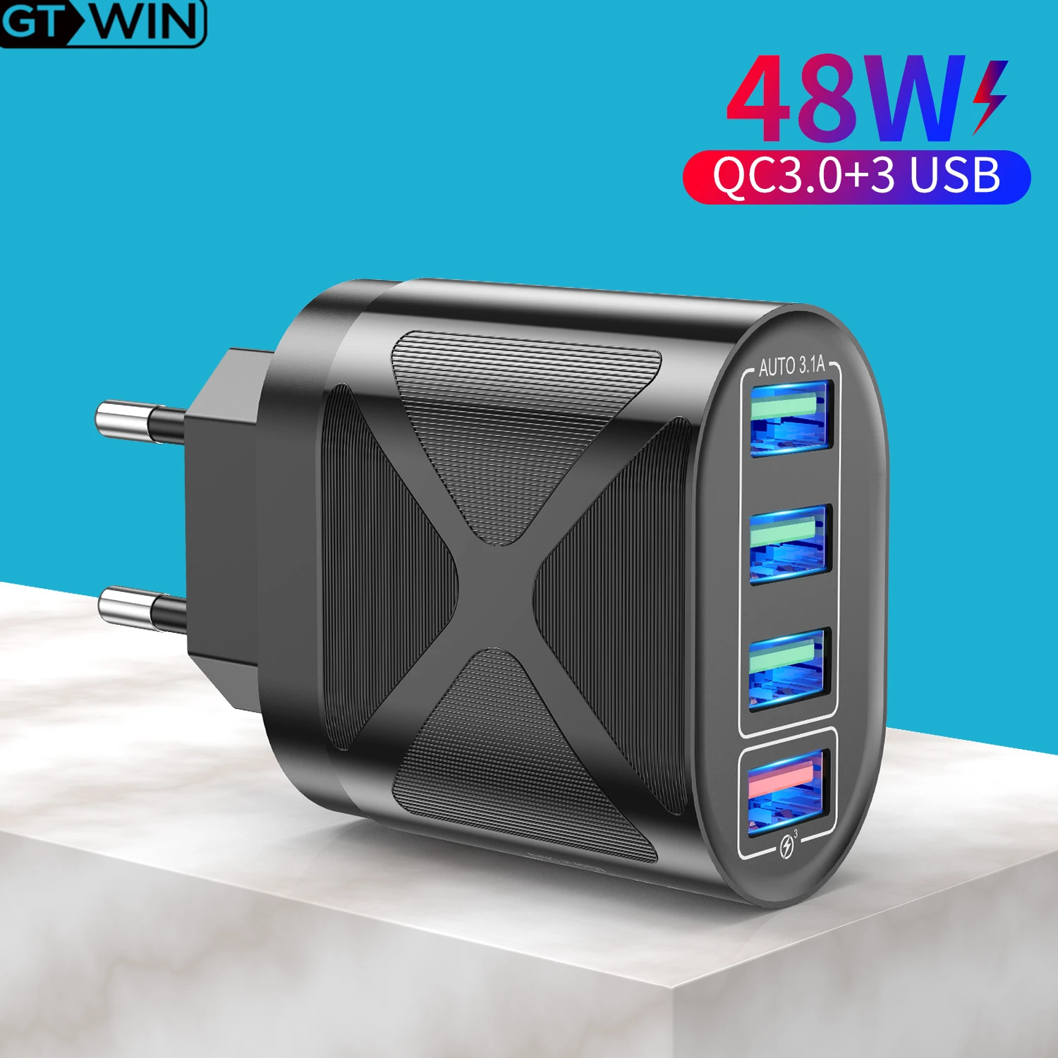 GTWIN EU/US Plug USB зарядное устройство 3A Quik Зарядка 3.0 мобильный телефон зарядное устройство для iPhone 11 Samsung Xiaomi 4 порт 48W быстрая зарядка