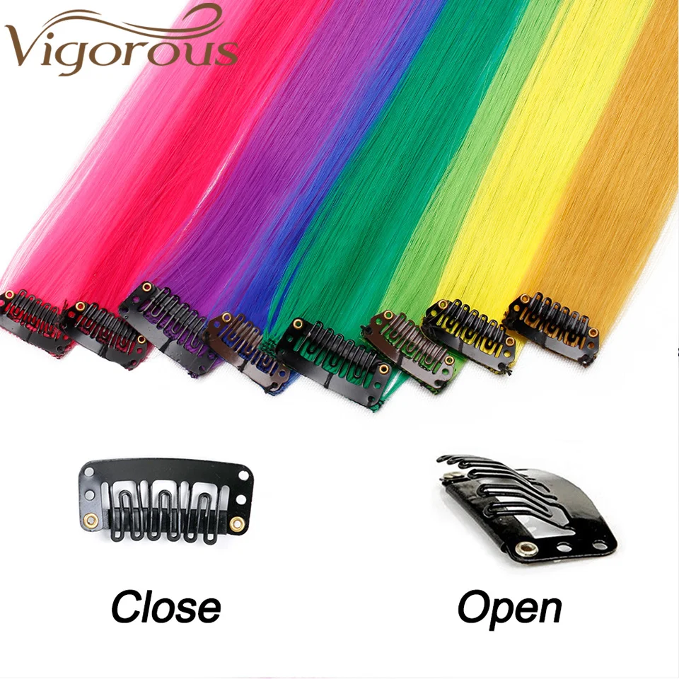 Энергичные длинные прямые волосы на заколках для наращивания, 20 дюймов, синтетические двухцветные накладные волосы для женщин и девушек