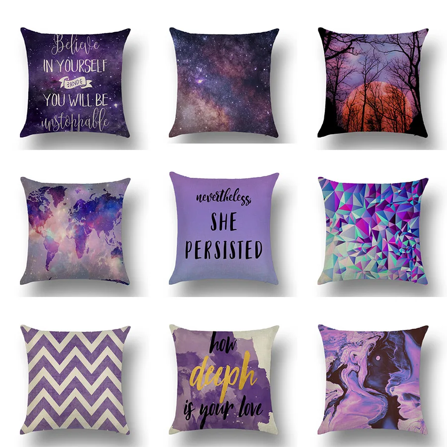 

Purple Cartoon Modern Minimalist Linen Cloth Art Pillowcase Office Home Car Pillow Cushion Cover Wholesale