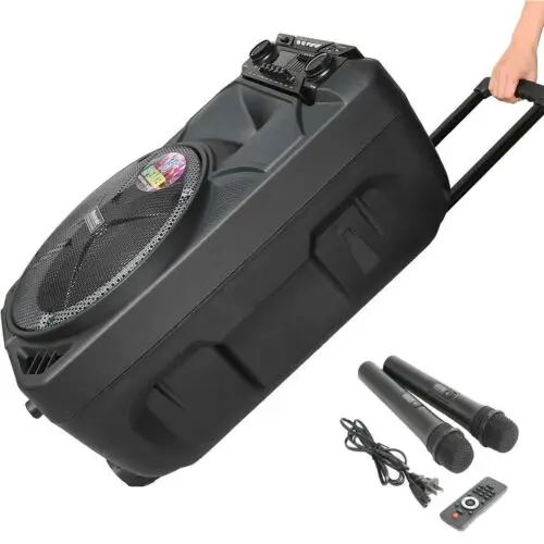Altavoz port&aacute;til HIFI con Bluetooth para KARAOKE, sistema de Subwoofer de Audio para DJ, con luz LED, 2 micr&oacute;fonos y funci&oacute;n remota TWS, 15 pulgadas-4
