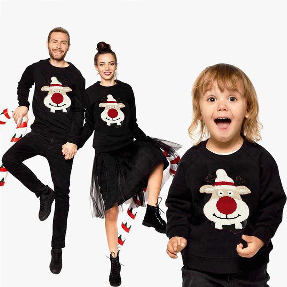 

2022 Christmas Sweater Family Look New Year Family Matching Clothes Outfits Shirt Father Mother Kids Pajamas Elk Tops Clothing