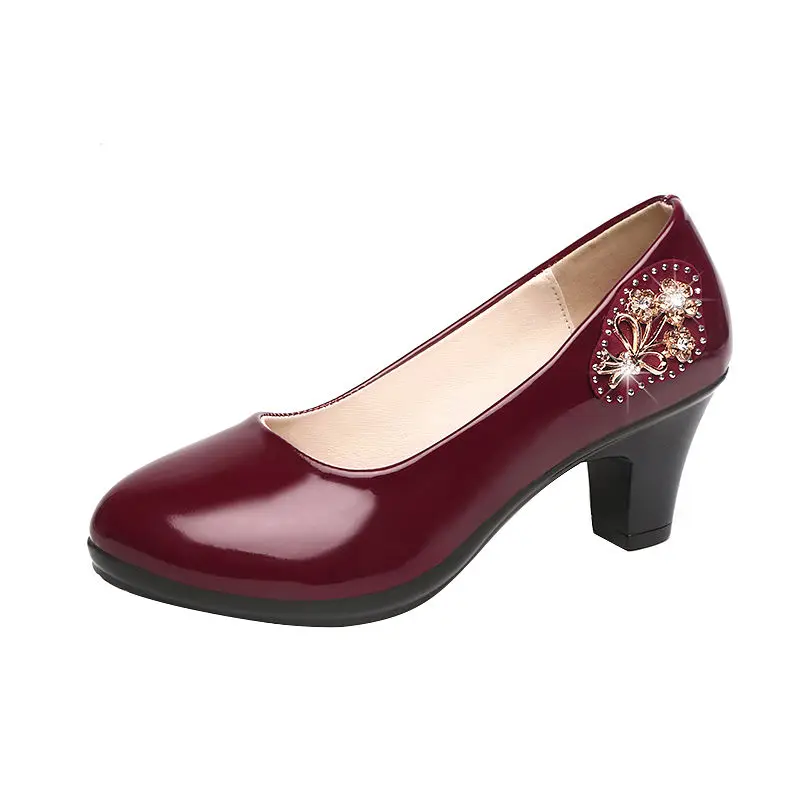 

Cresfimix Women Fashion Classic Round Toe Black Pu Leather Square Heel Pumps for Office Lady Cool Wine Red Stylish Shoes A6960