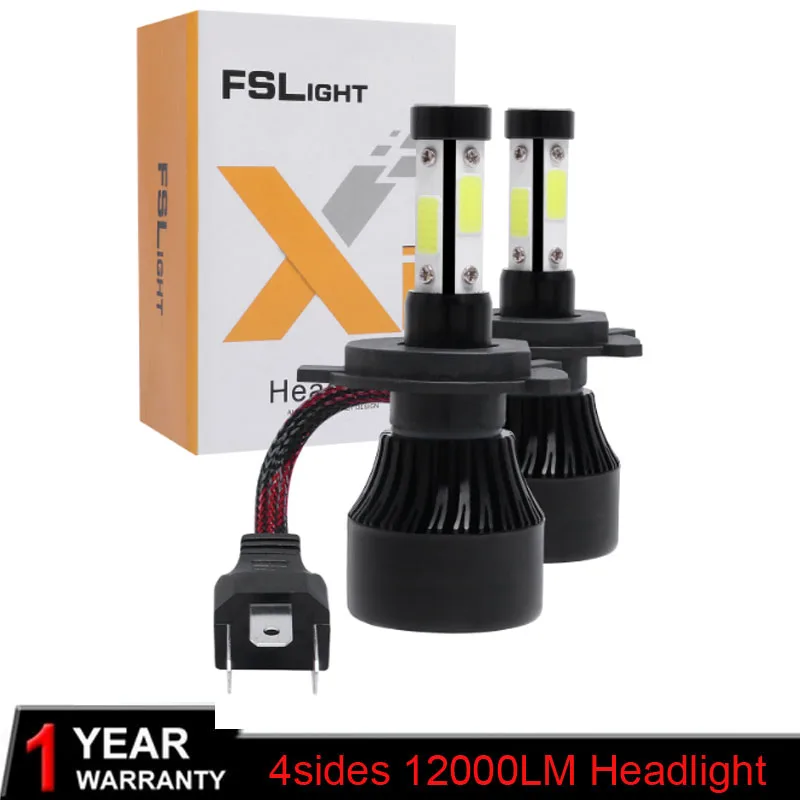 

Elglux H4 led headlight H7 H11 H1 9012 H13 4-Sides COB LED Head Lamp Single High Low Beam 6500K Beam Bulb
