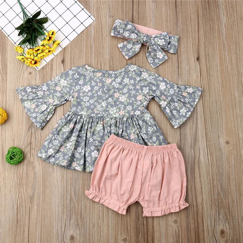 Модный комплект одежды для малышей комплекты с цветочным принтом и
