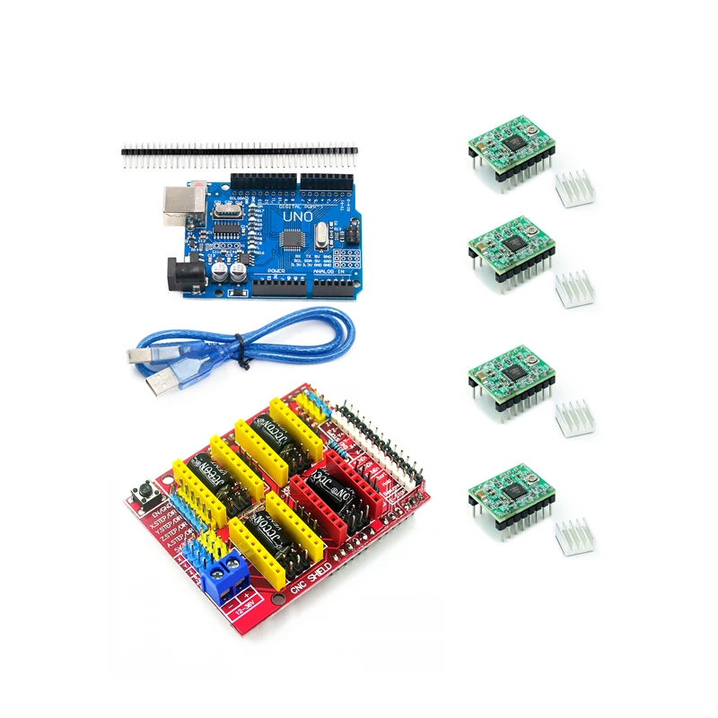 CNC Shield V3 engraving machine 3D Printer+ 4pcs A4988/DRV8825 Driver expansion board for Arduino + UNO R3 with USB cable | Инструменты