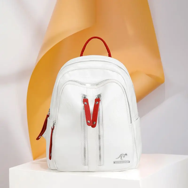 

Simple School Bags for Teenage Girl Quality Soft Leather Travel Backpack All Match Trendy Knapsack Women's Solid Color Rucksack