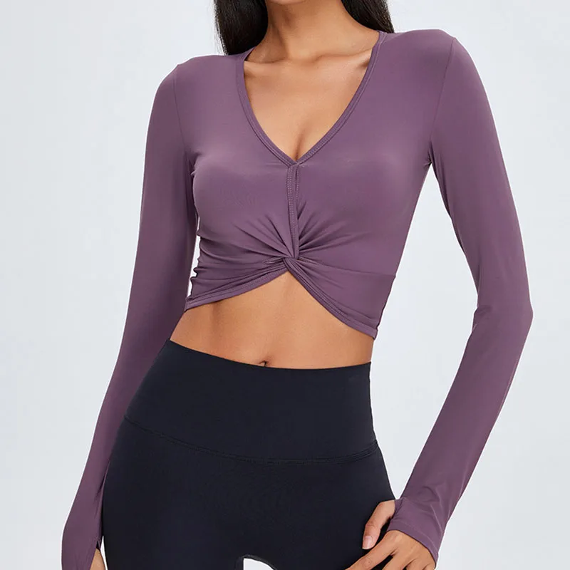 

Sexy Crop Top Women Long Sleeve Sports T Shirts Gym Yoga Shirt Workout Running Clothes