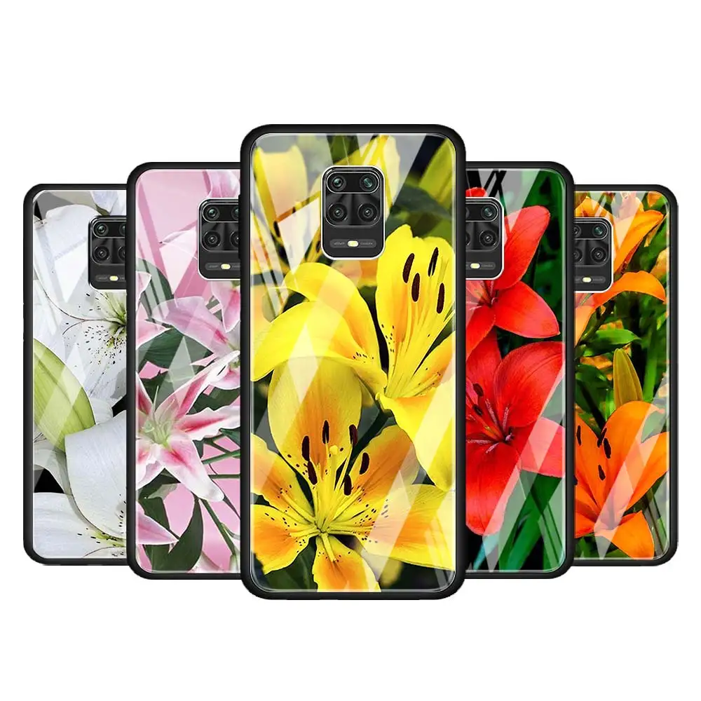 

Colorful Flower Lily for Xiaomi Redmi Note 10 Pro Max 10S 9T 9S 9 8T 8 7 Pro 5G Luxury Tempered Glass Phone Case Cover