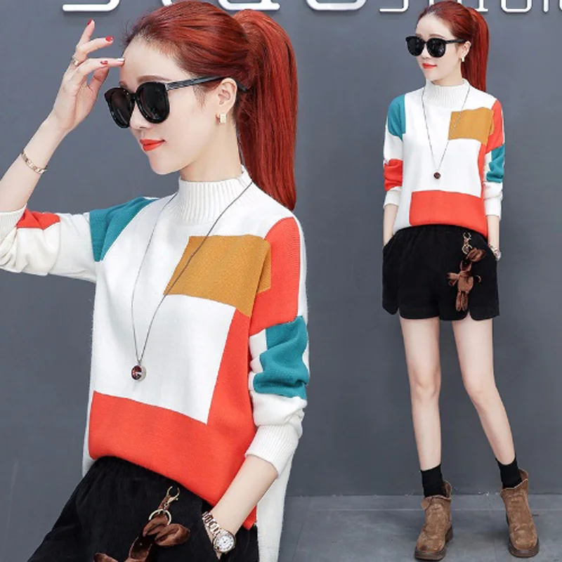 

Women Turtleneck Knitted Sweater And Pullovers Korean Fashion Casual Style Female Sweaters 2021 Autumn And Winter New Tops