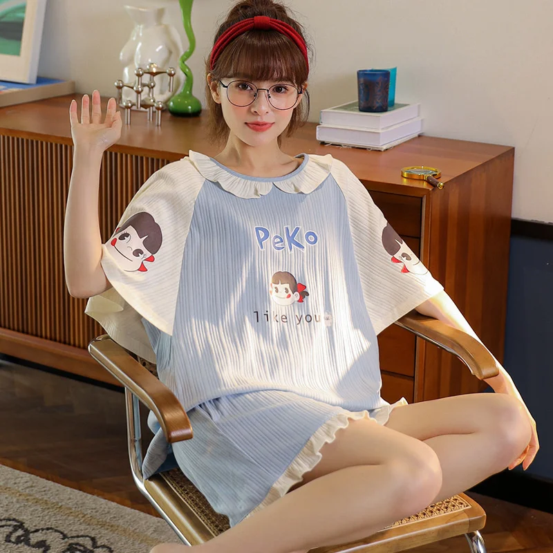 

Pajamas Girls Summer Short Sleeve thin cartoon cute student dress Girls can wear home suits Genuine Sale The new listing