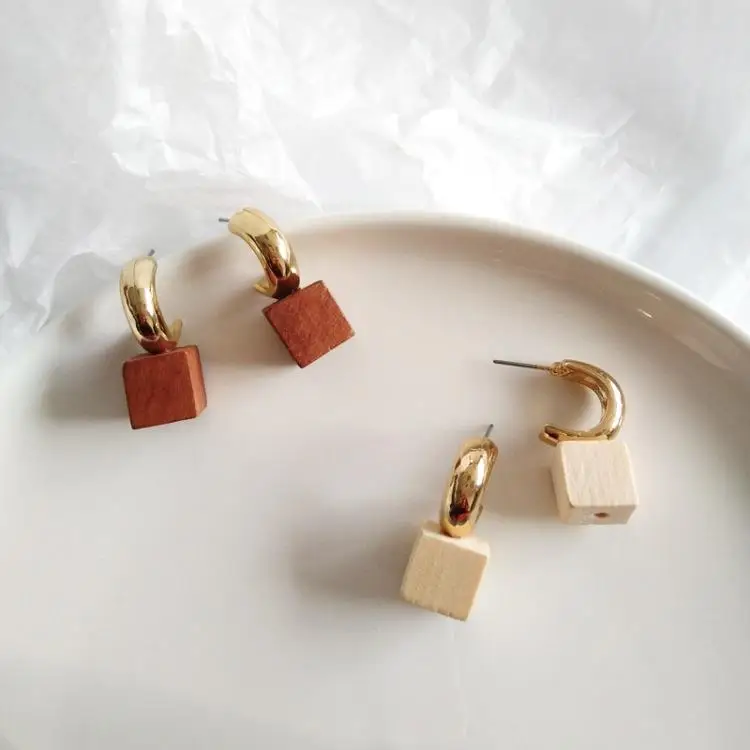 Geometric Wood Earring Vintage Korean Wooden Colorful C Shape Earrings | Украшения и аксессуары