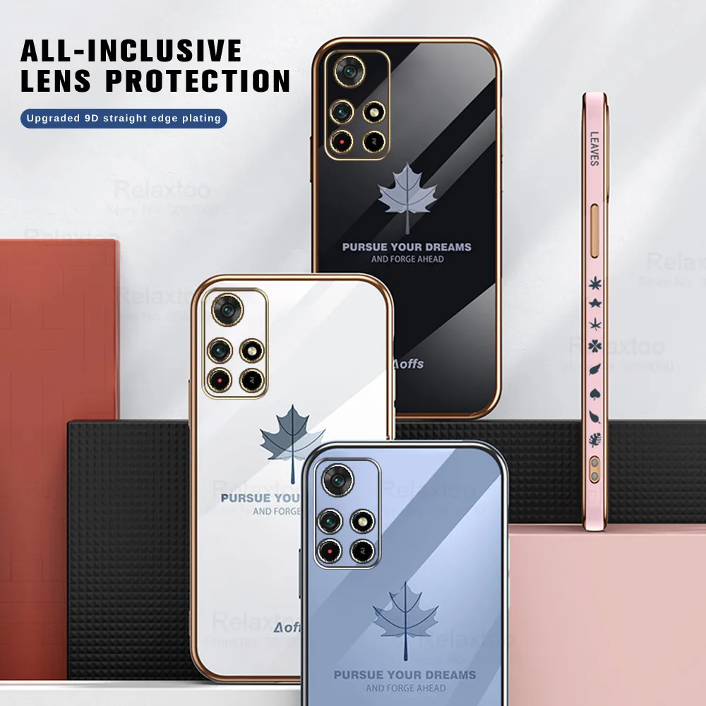 poko m4 pro 5g cases maple leaf plating phone case for poco m4 pro nfc pocco little m 4 pro 6 6in soft tpu camera protect cover free global shipping