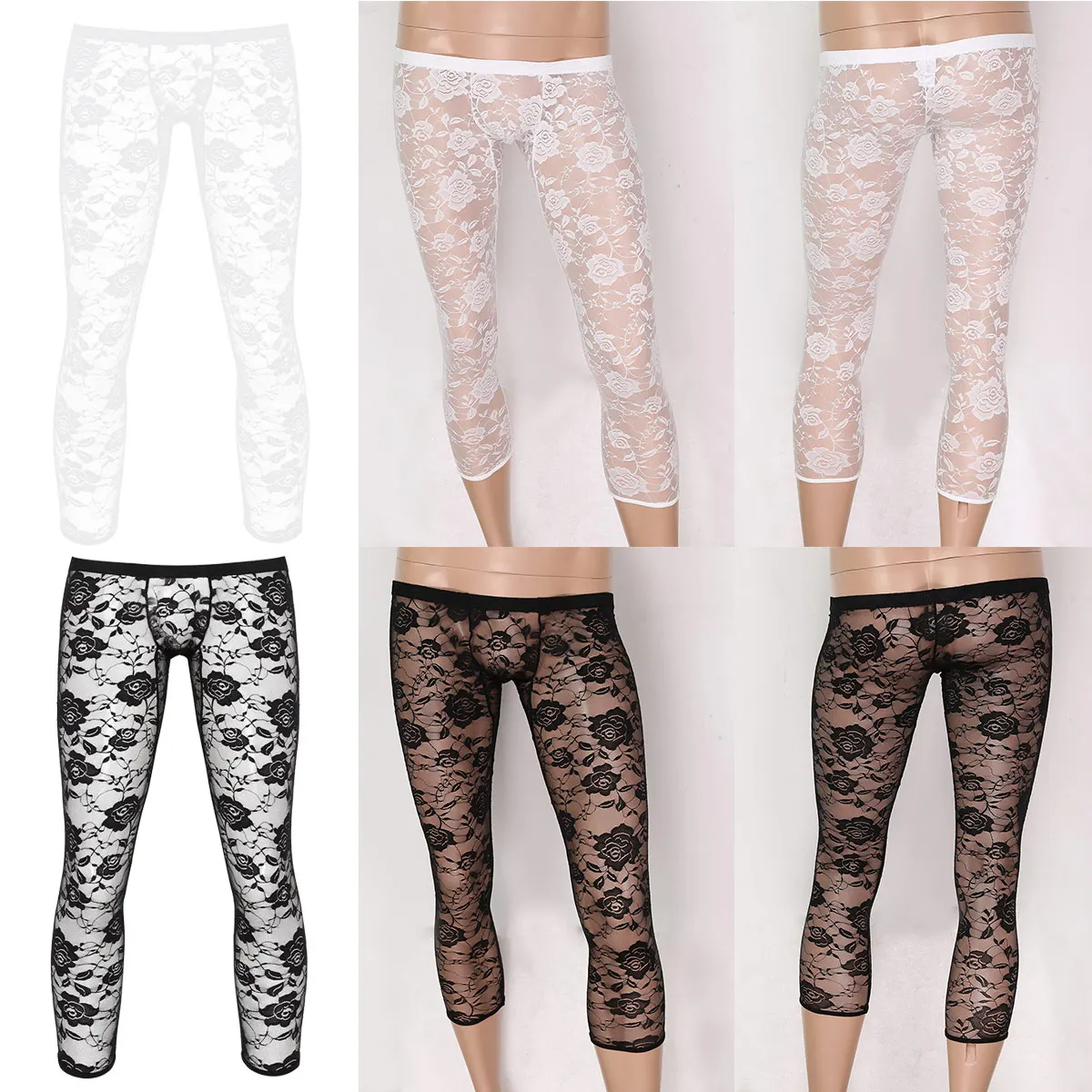 Леггинсы мужские кружевные прозрачные с низкой посадкой | Мужская одежда