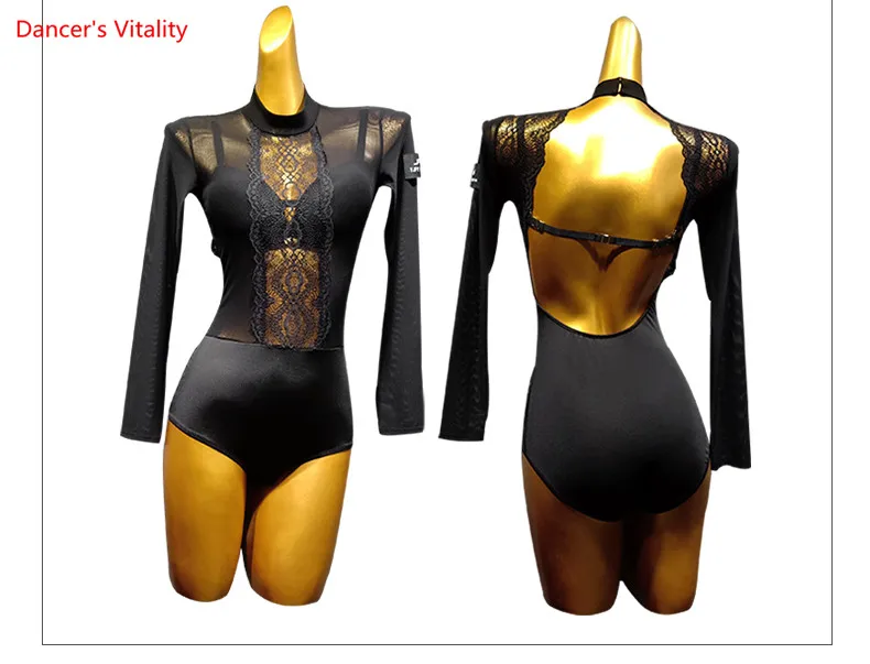 

Latin Dance Long Sleeves Dress Women Latin Skirt Dance Competition Dresses Siamese Black Colors Dance Clothing