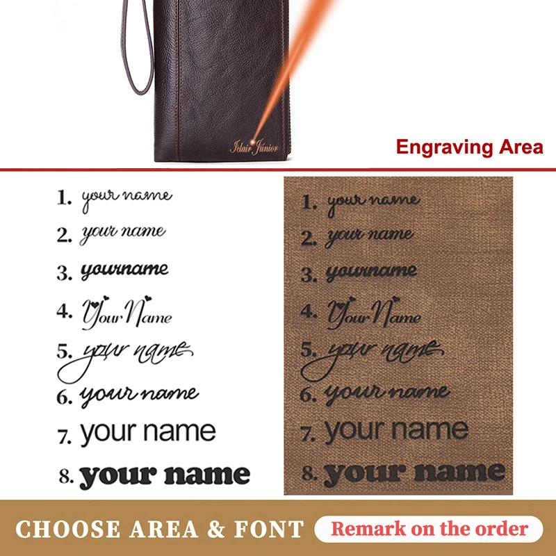 Men Genuine Leather designer wallet Long Custom Name Carving Wallet Multiple card slots Hand Hold Wallet envelope clutch purse