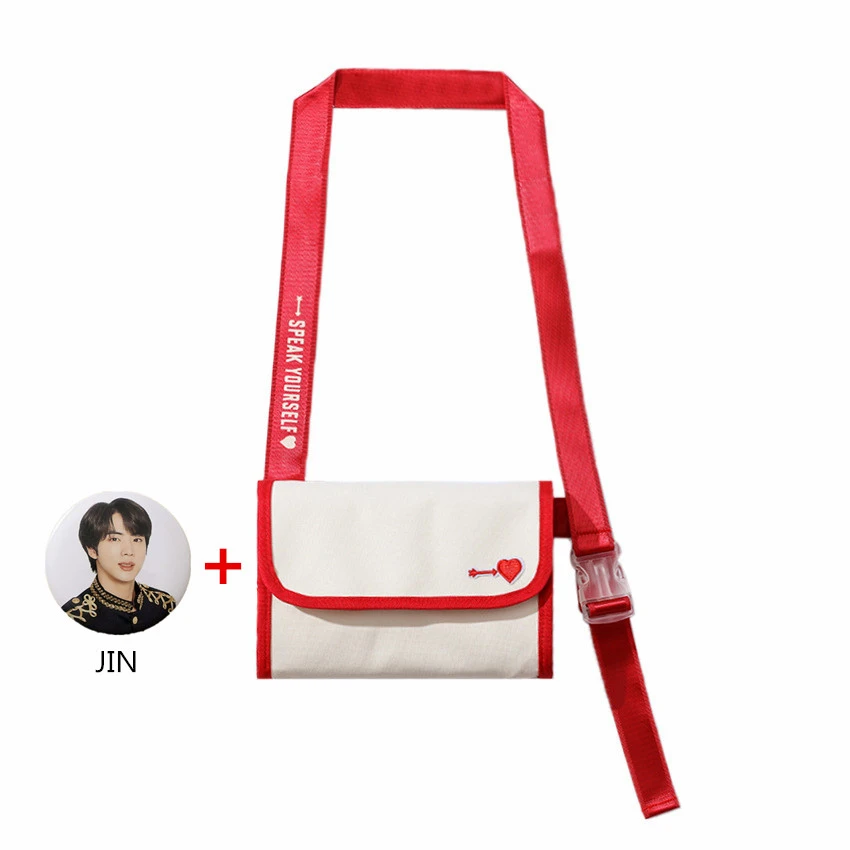 badgeJIN-bags Kpop Bangtan металлическая брошь значок Япония поле же пункт FC ограниченная посылка Сумки На Плечо белая тканевая сумка макияж портмоне - Цвет: badgeJIN-bags