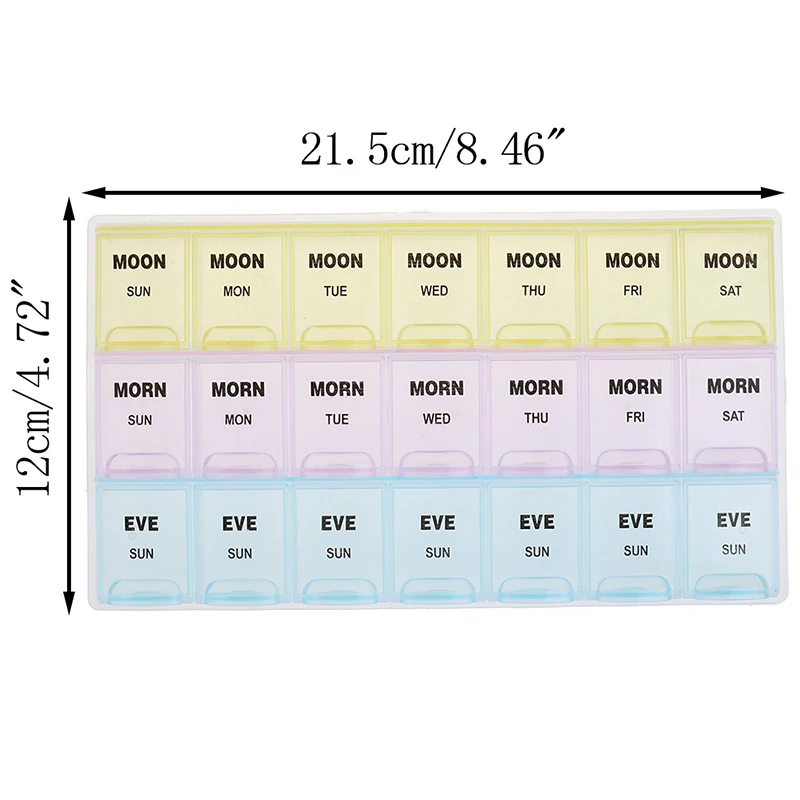 7 Days Weekly Transparent/Colorful 21 Compartment Lid Tablet Pill Box Holder Portable Medicine Storage Organizer Case Container | Красота и